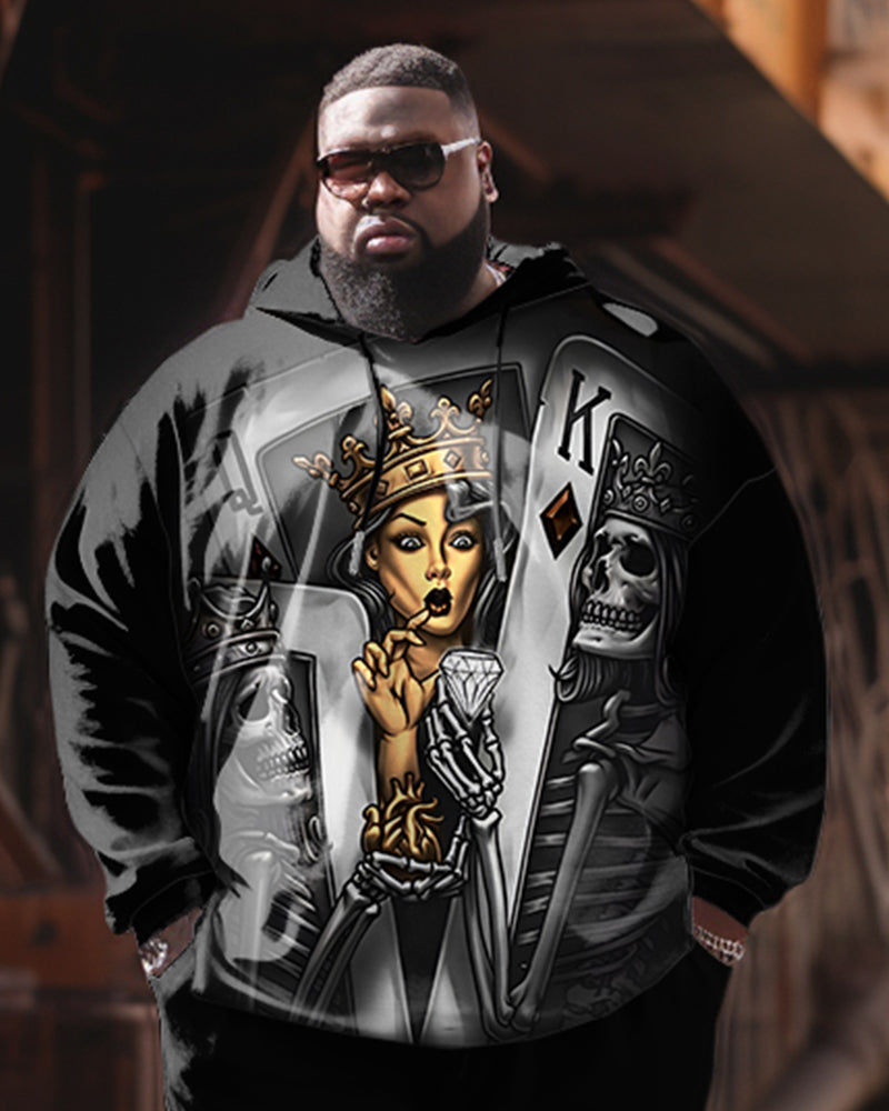 Big Men's 2 Piece Tracksuit Casual Poker Queen Hoodie Pants Set