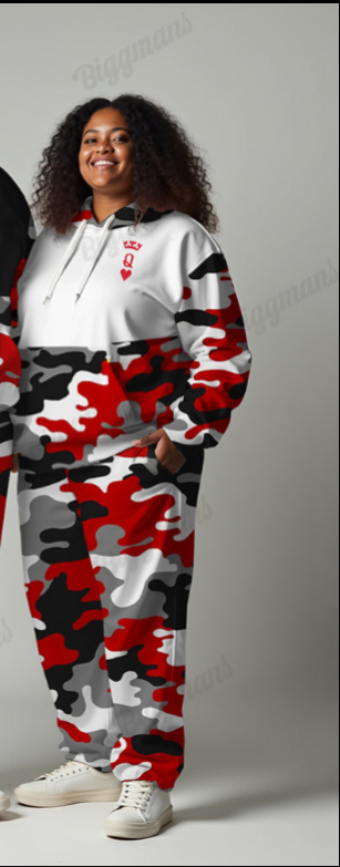 Couple’s Big & Tall Camouflage Playing Cards Print Hoodie Set