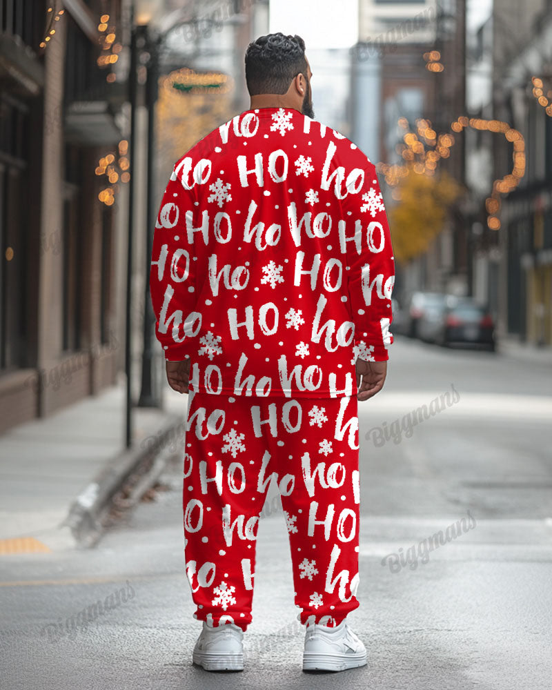 Men's Plus Size Santa Claus Funny Red Letter Print Long Sleeve T-Shirt Trousers Suit