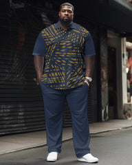 Colorblock Geometric Pattern Big & Tall Classic Printed Men's Short-sleeved Pants Set