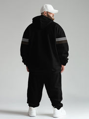 Men's Daily Casual Black Colorblock Stripe Print Big & Tall Hoodie Set