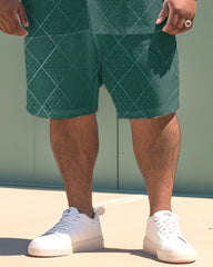 Big & Men's Fabric Texture Green Pattern Short Sleeve Shirt Shorts Set