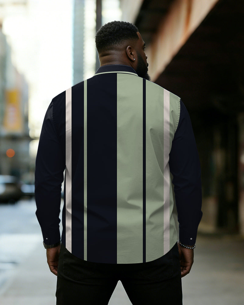 Big & Tall Men's Dark Green Black Contrast Print Long Sleeve Shirt