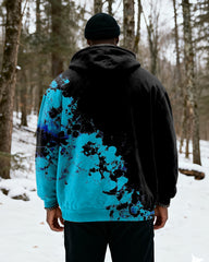 Big & Tall Men's Black And Blue Splash Ink Printed Velvet Thickened Zipper Hoodie