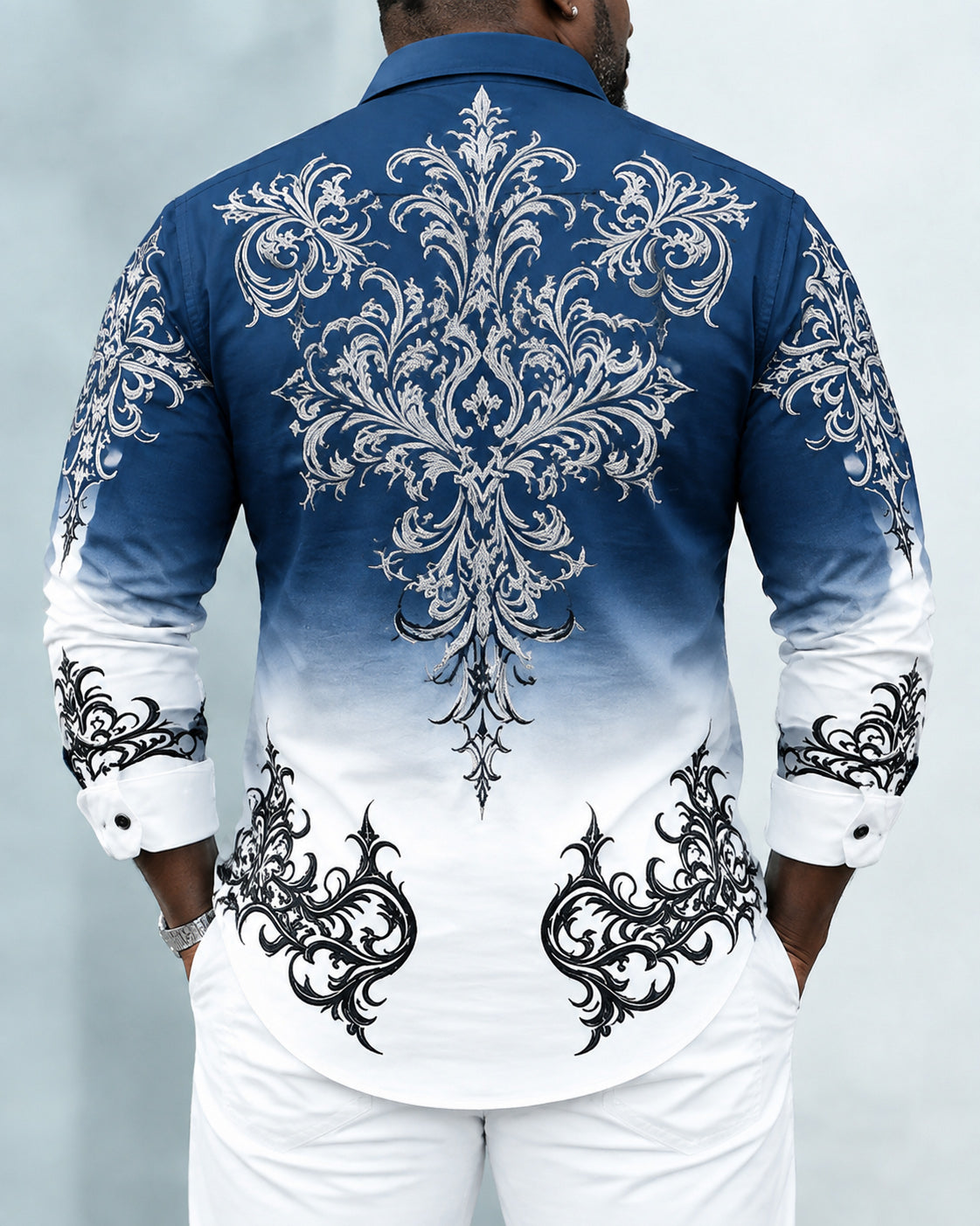 Big & Tall Men's Gradient Color Tribal Totem Print Long Sleeve Shirt