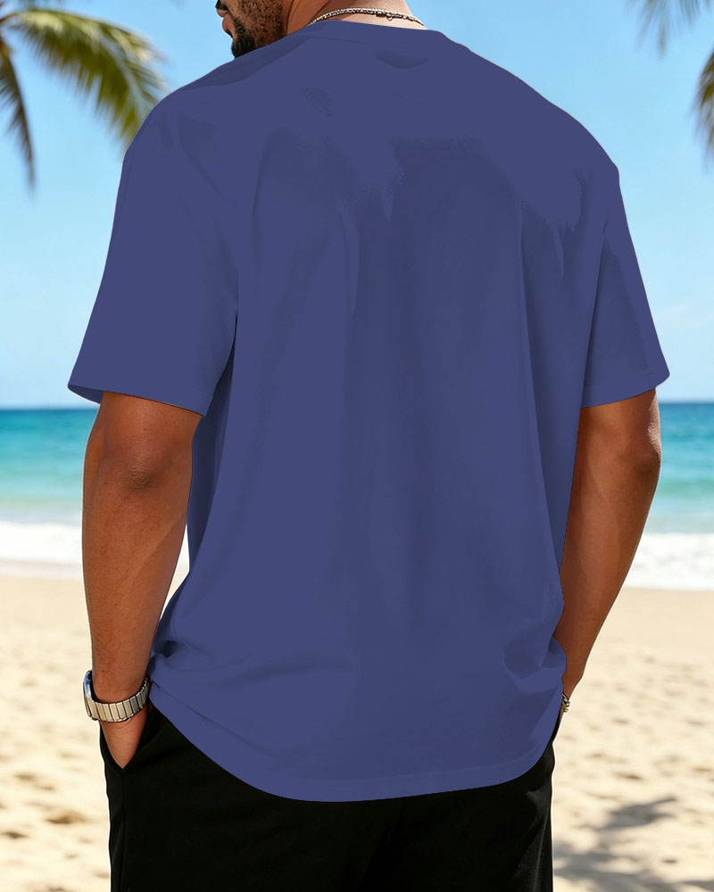 Big & Tall Men's Color-blocked Retro Jazz Print Crewneck Short Sleeve T-Shirt