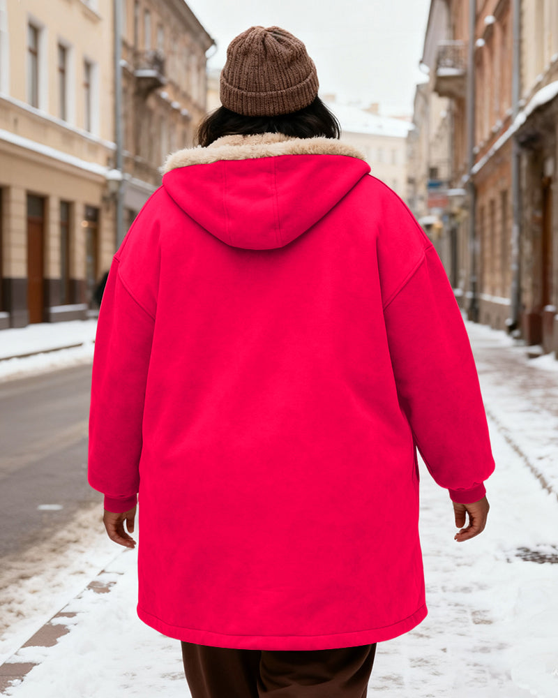 Women's Solid Color Velvet Thickened Long Hooded Coat