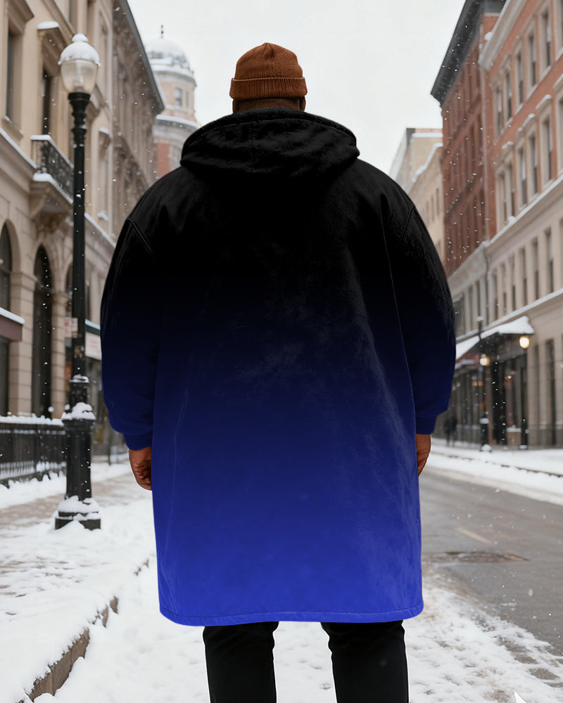 Big & Tall Men's Gradient King Alphabet Printed Velvet Thickened Long Hooded Exterior