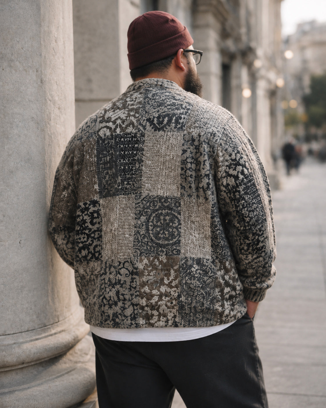 Big & Tall Men's Vintage Patchwork Paisley Knit Cardigan