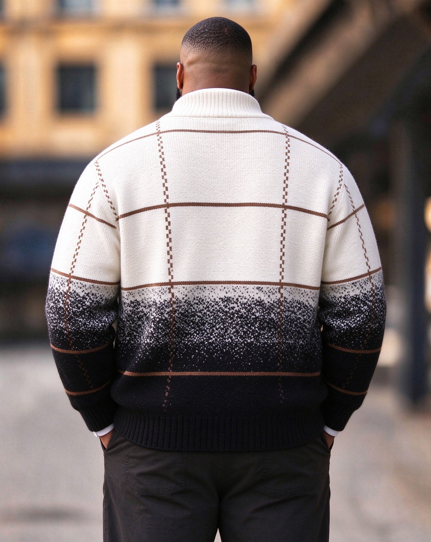 Big & Tall Men's Geometric Gradient Stripes Knit Cardigan