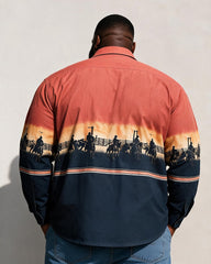 Big & Tall Men's Western Denim Wrangler Silhouette Print Long Sleeve Shirt