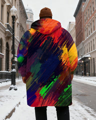 Big & Tall Men's Rainbow Graffiti Print Velvet Thickened Long Hooded Coat