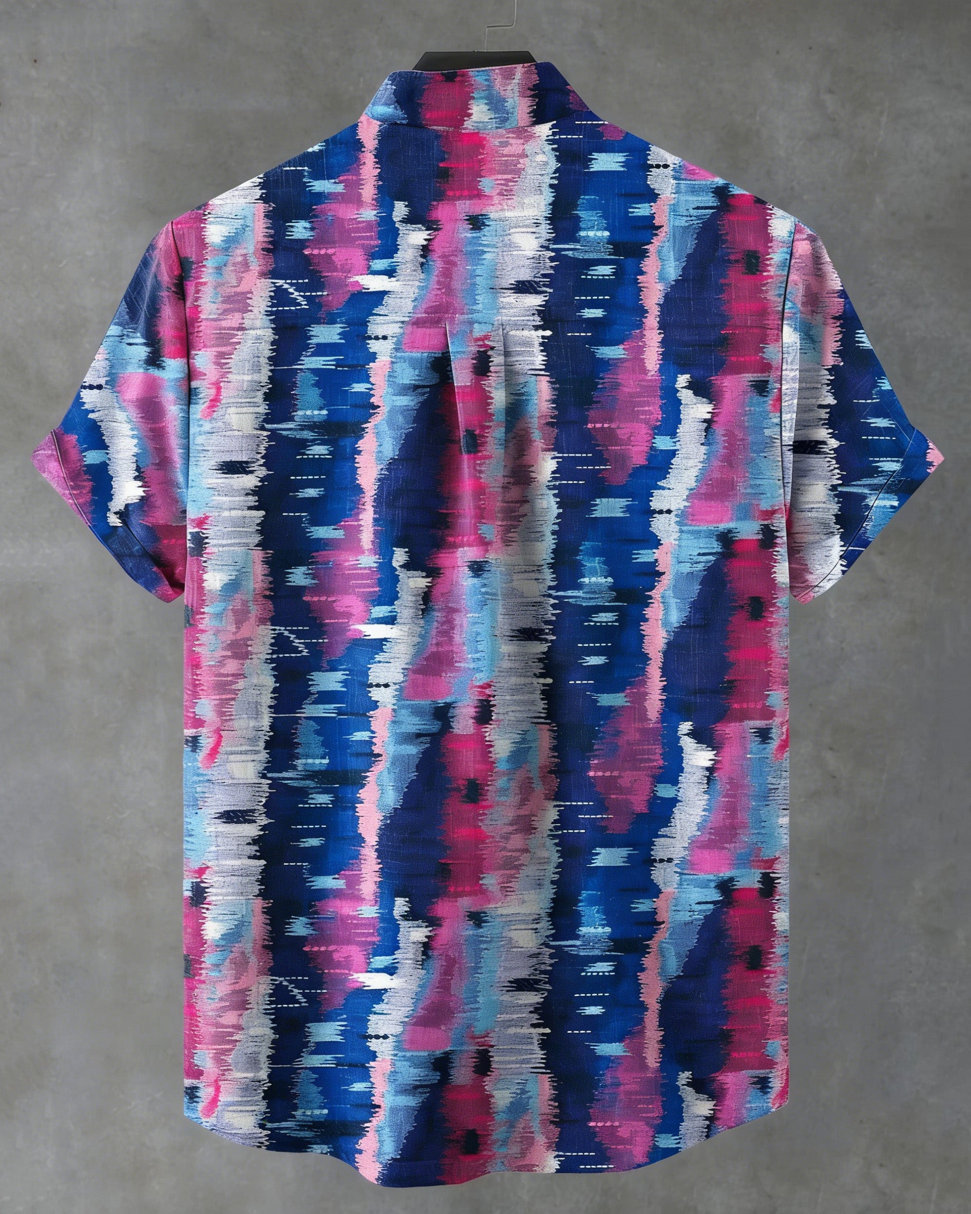 Big & Tall Men's Contrasting Colors and Irregular Textures Print Henry Collar Short Sleeve Shirt