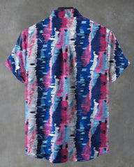 Big & Tall Men's Contrasting Colors and Irregular Textures Print Henry Collar Short Sleeve Shirt