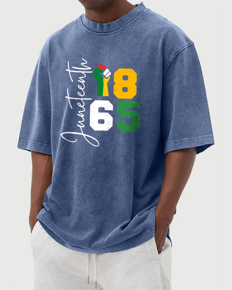 S-5XL Juneteenth 1865 Fist Printed Wash Dressed T-Shirt