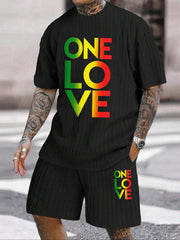 "ONE LOVE" Reggae Color Gradient Texture Large Size Sports Suit