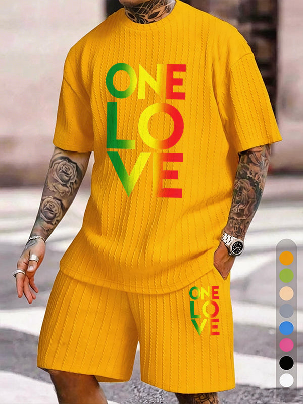 "ONE LOVE" Reggae Color Gradient Texture Large Size Sports Suit