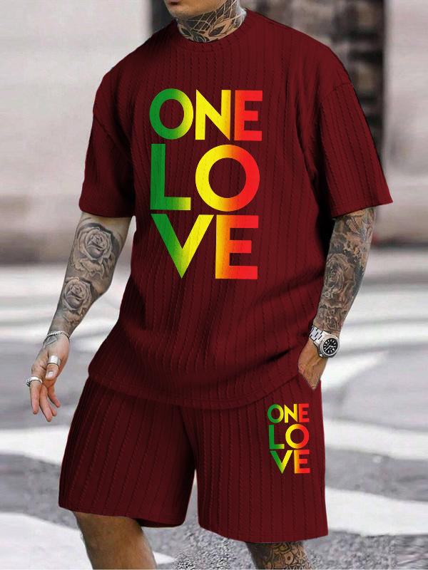 "ONE LOVE" Reggae Color Gradient Texture Large Size Sports Suit