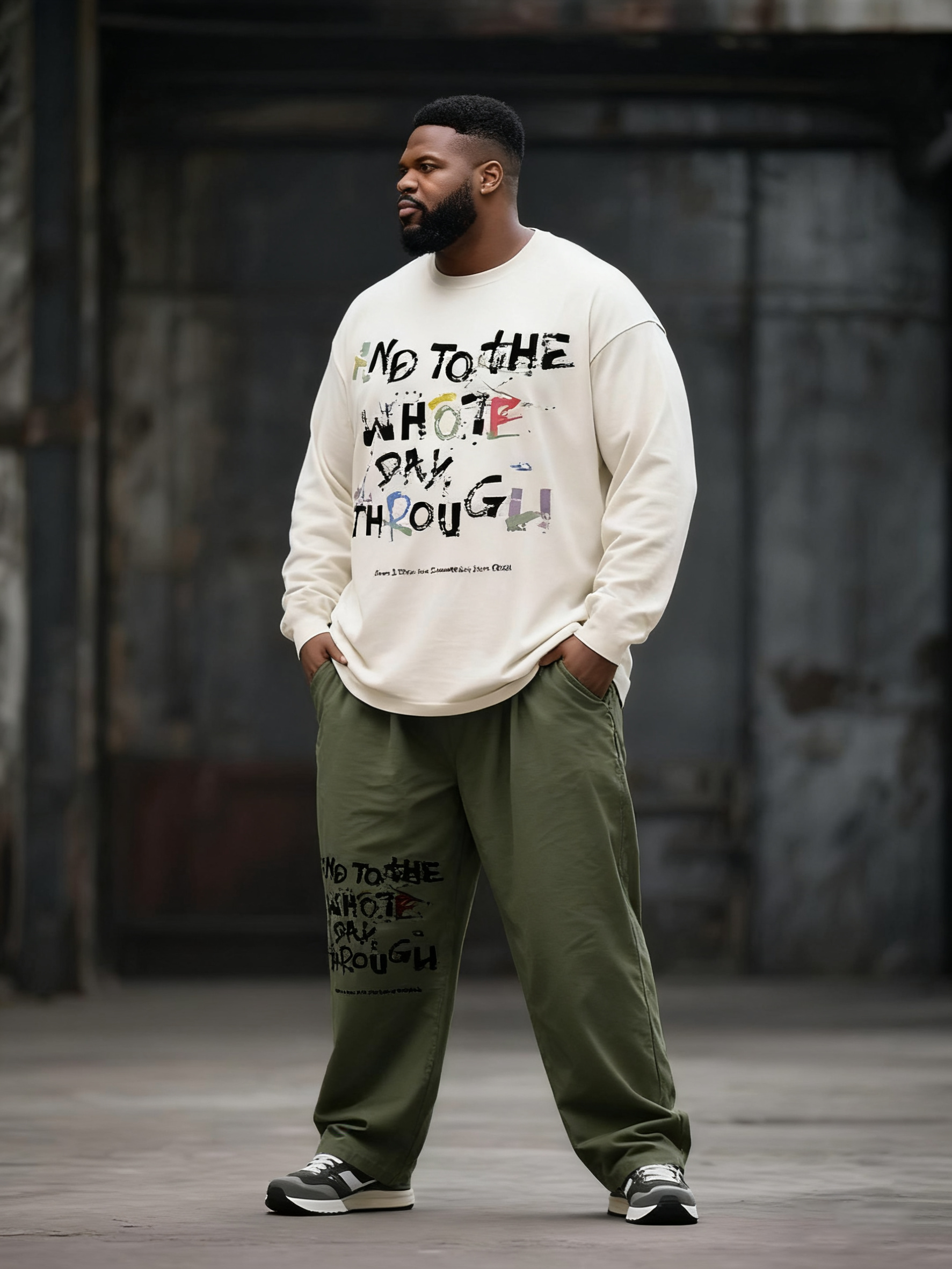 Big & Tall Men's Graffiti Letter Print Long Sleeve T-Shirt Pants Suit