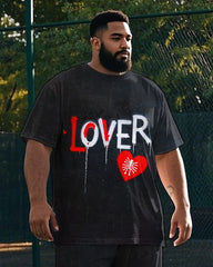 Men's Fashion LOVER Heart Printed Big & Tall Short Sleeve T-shirt Pants 2-piece Set