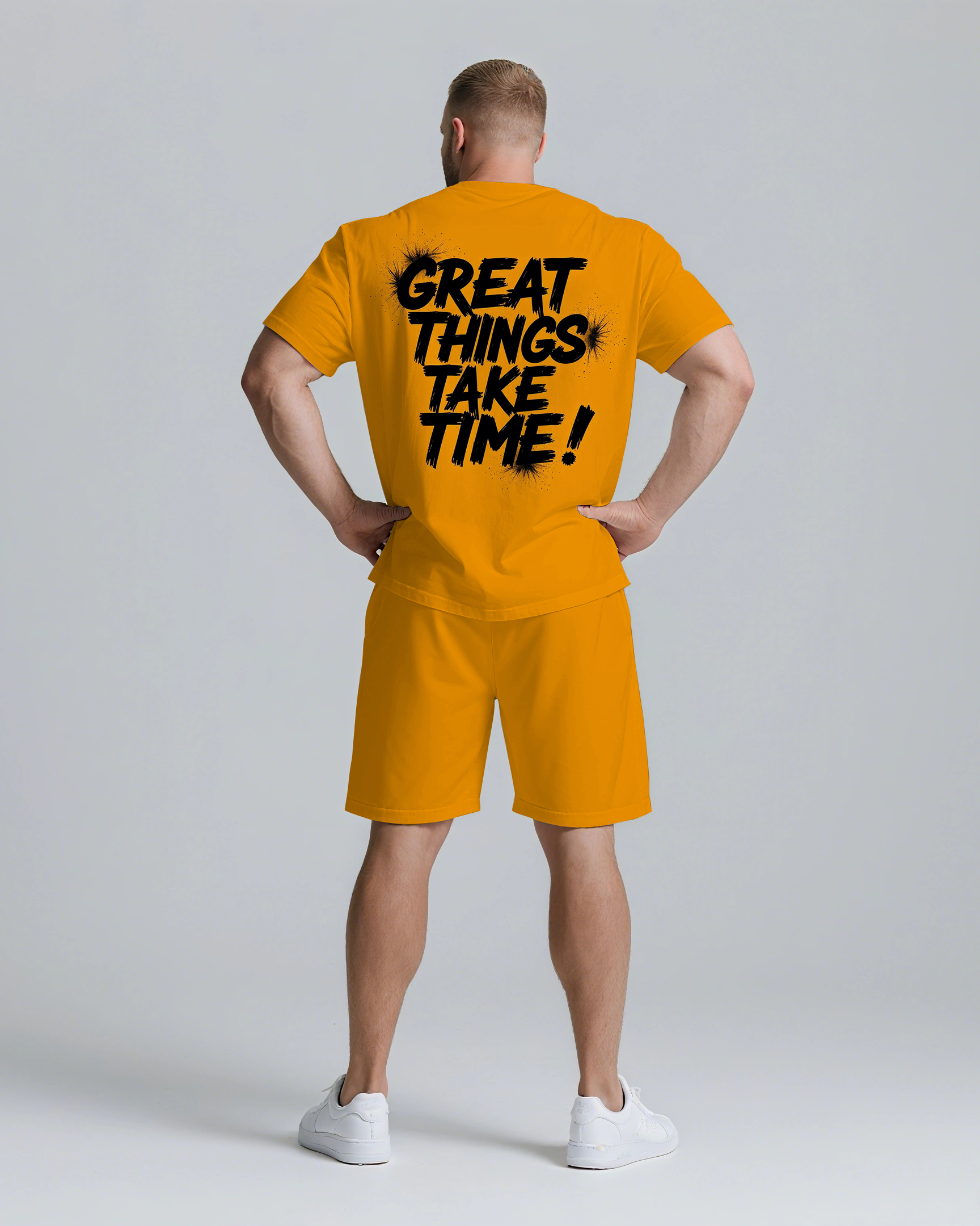 GREAT THINGS TAKE TIMES Slogan T-shirt 2-Piece Set