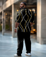 Men's Plus Size Gold Silver Color Block Flash Print Long Sleeve Shirt Trousers Suit