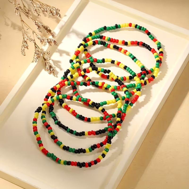 Black History Month Bohemian Black Red Yellow Green Bead Mixed Color Collocation Bracelet Elastic Bracelet