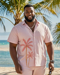 Big & Tall Men's Hawaiian Vacation Pink Coconut Print Pocket Shirt Shorts Suit