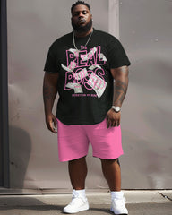 Men's Plus Size Street Casual Graffiti Alphabet Cash Print T-Shirt Shorts Set