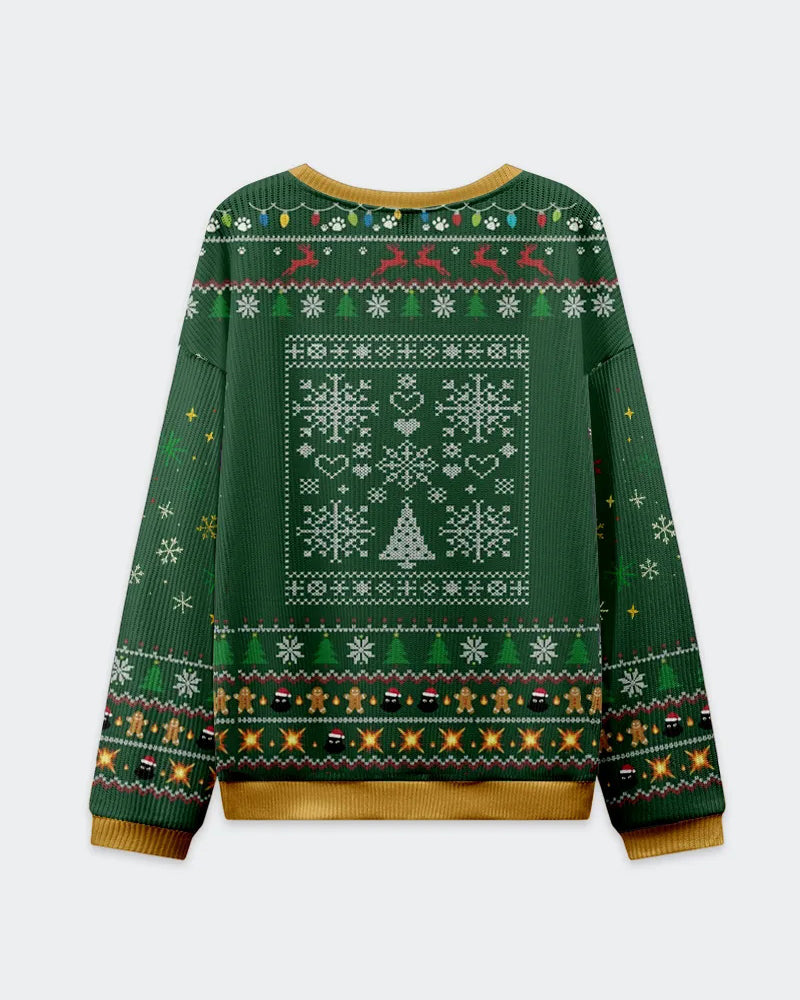 Big & Tall Men's Christmas Cat Roar Graffiti Print Crewneck Ugly Sweater