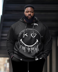 Men's Large Size Street Black Smiley Face Graffiti Fun Print Hoodie (Pack of Two)