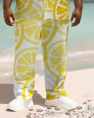 Men's Big & Tall Hawaiian Lemon Print Short Sleeve Shirt Trousers Set