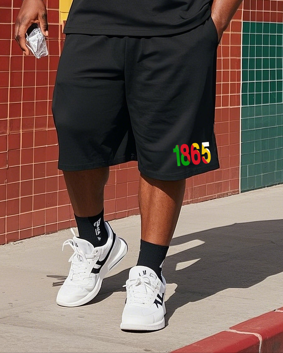 Men's Plus Size June Festival Creative Freedom Day Fist Print T-Shirt Shorts Suit
