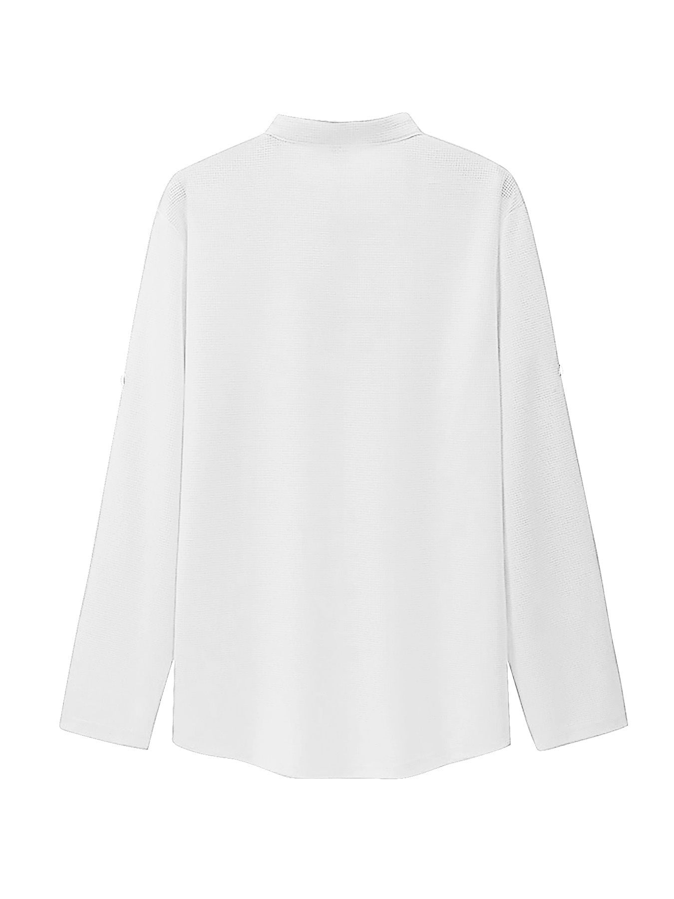 S-3XL Solid Color Casual Breathable Button Collar Henry Collar Long Sleeve Shirt