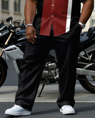 Men's Plus Size Business Casual Black & Red & White Colorblock Short Sleeve Shirt Trousers Suit