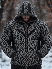 Men's Dark Grey Celtic Dragon Knotwork Hooded Knit Sweater