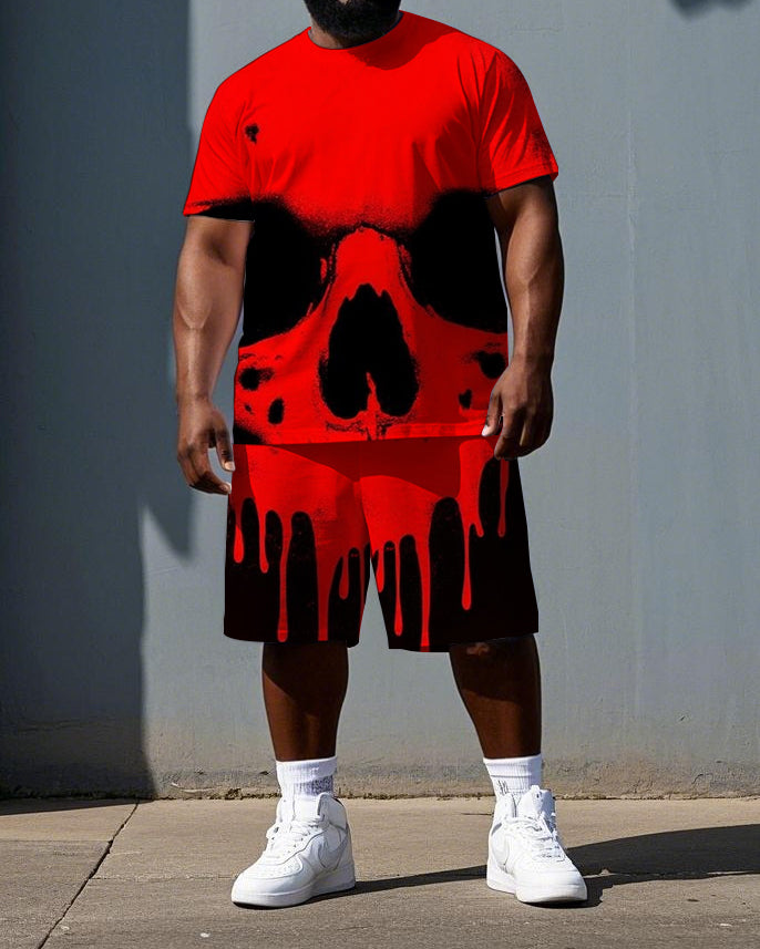 Power Never Melt Big & Tall Men's Big Skull Print Laid Back Short Sleeve T-shirt 2-Piece and Shorts Set