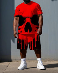 Power Never Melt Big & Tall Men's Big Skull Print Laid Back Short Sleeve T-shirt 2-Piece and Shorts Set