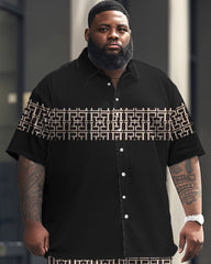 Men's Big & Tall Business Casual Geometric Print Short Sleeve Shirt Set