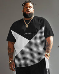 Street Casual Black White Gray Houndstooth Print Big Men's Set
