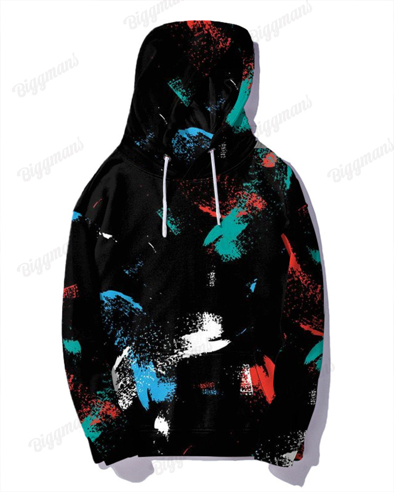 Men's Plus Size Tracksuit Color Brush Print Hoodie and Sweatpants Set