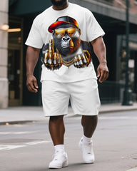 Big & Tall Men's Fashion Metal Cool Sunglass Gorillas Print Short-Sleeved T-shirt and Short Set