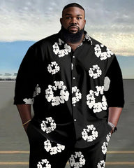 Men's Big & Tall Denim Tears Street Fashion Flower Pattern Print Long Sleeve Lapel Shirt Two-piece Set