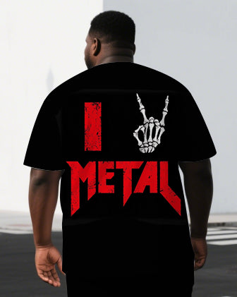 Men's Hip Hop Punk Style I Metal Skeleton Hand Back Print Casual Short-Sleeve T-shirt Big & Tall Set
