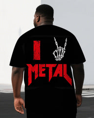 Men's Hip Hop Punk Style I Metal Skeleton Hand Back Print Casual Short-Sleeve T-shirt Big & Tall Set
