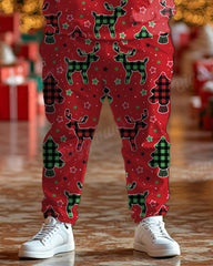 Men's Plaid Christmas Tree Elk Plus Size Hoodie Jogger Pants Set