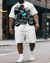 Men's Cartoon Gorillas & Motorcycle Print Summer Big & Tall Short-Sleeve T-shirt & Short Set