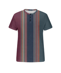 Men's Plus Size Daily Casual Blue Stripe Print Henley Collar Button Short Sleeve T-Shirt