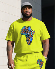 Big Boy Daily Casual Fluorescent Green Creative African Classic Textured Short-sleeved Trousers Suit