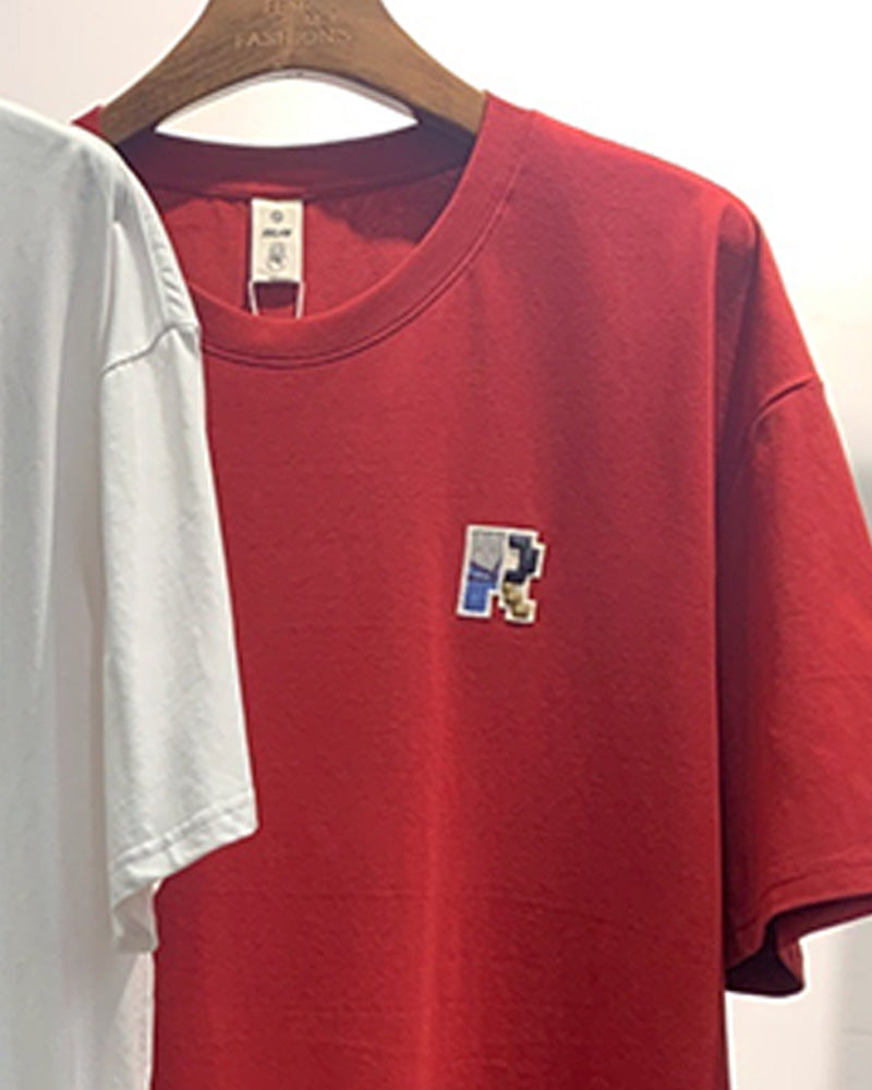 4XL-8XL Big & Tall Men's Daily Casual Letter Embroidered Cotton Round Neck Short Sleeve T-Shirt 4XL-8XL